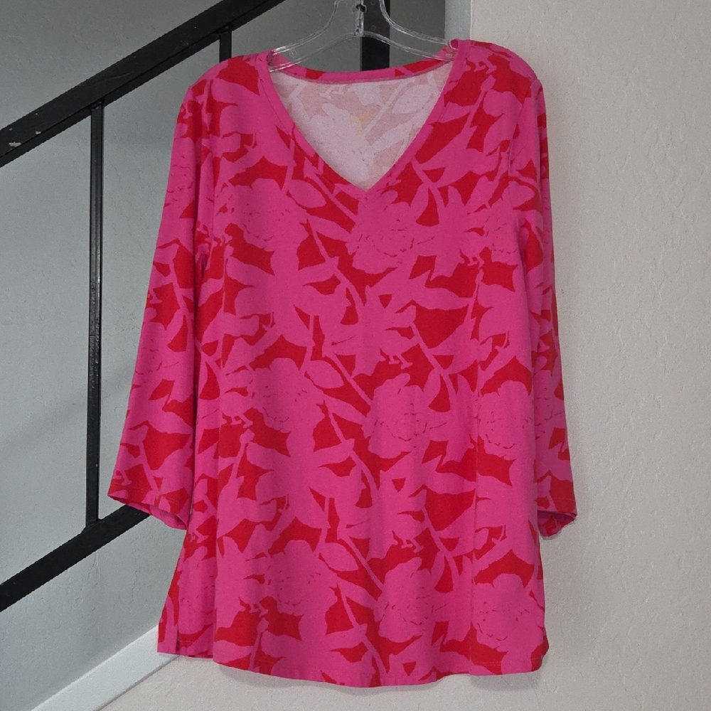 Belle By Kim Gravel Pink Orange Tunic Tee Size M